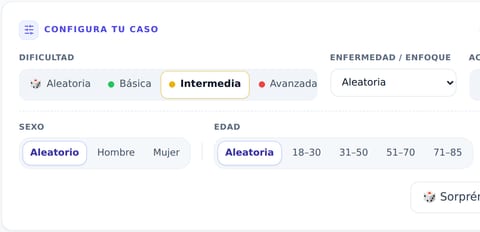 El configurador del caso: dificultad, enfermedad, actitud del paciente, sexo y edad